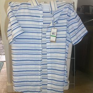 Men’s Shirt NWT From Penguins Blue White Short Sleeves Size L Slim Fit